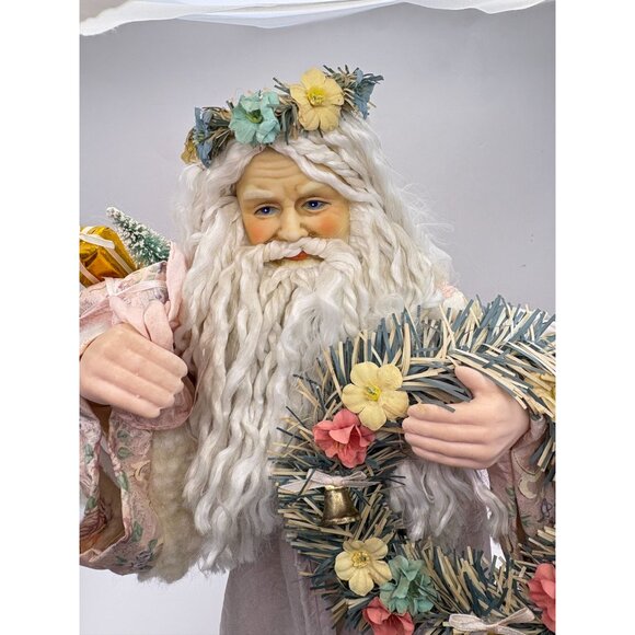 Brinns Victorian Santa Claus Christmas Figurine Doll with Stand Pastel Floral - Picture 9 of 12